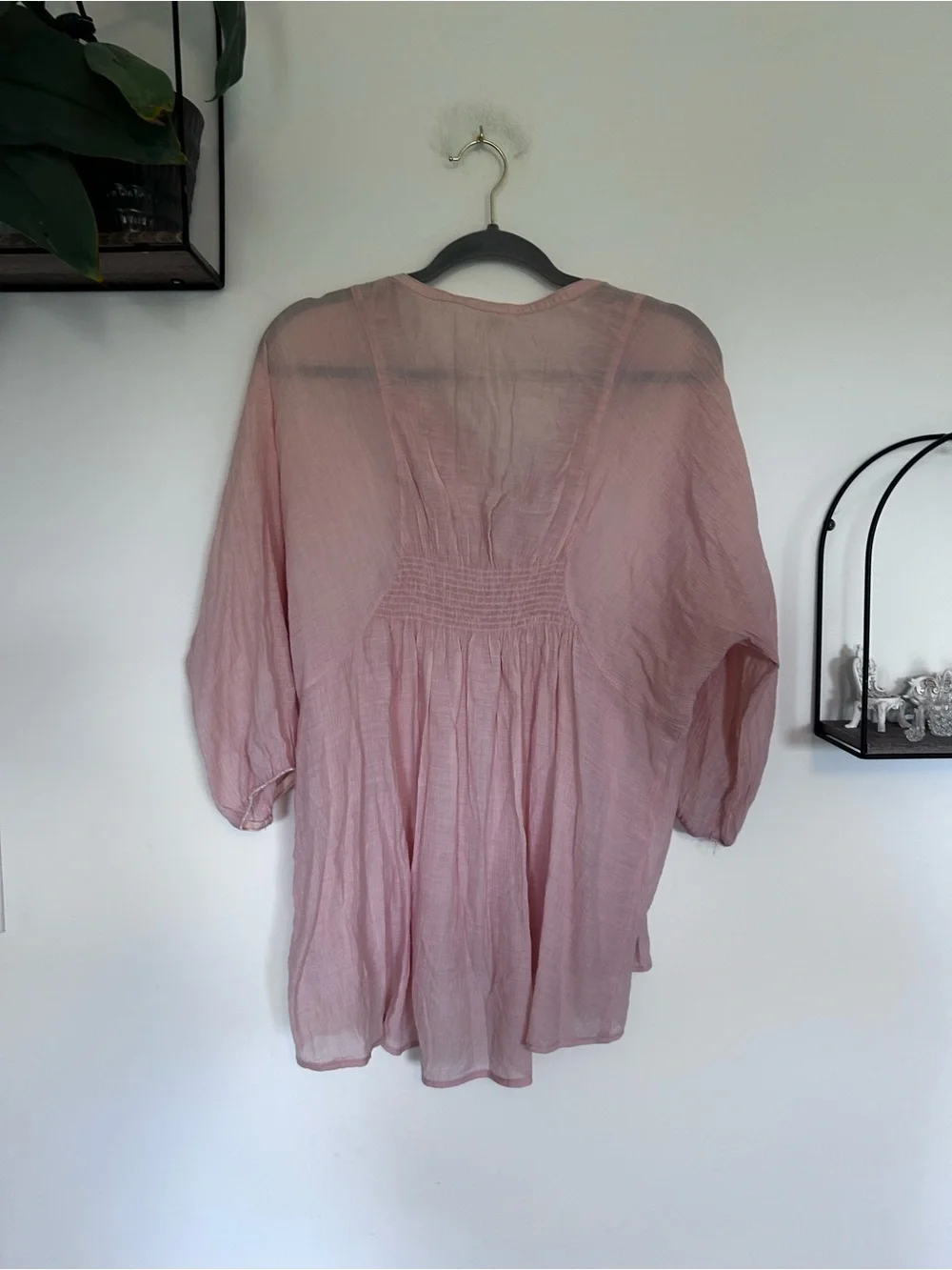 Free People Vintage‎ Dusty Pink Gauzy Semi Sheer Button Up Blouse Shirt